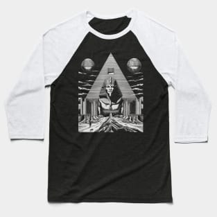 Esoteric Egypt Pyramid Black and White Illustration Tee: Mystical T-Shirt Baseball T-Shirt